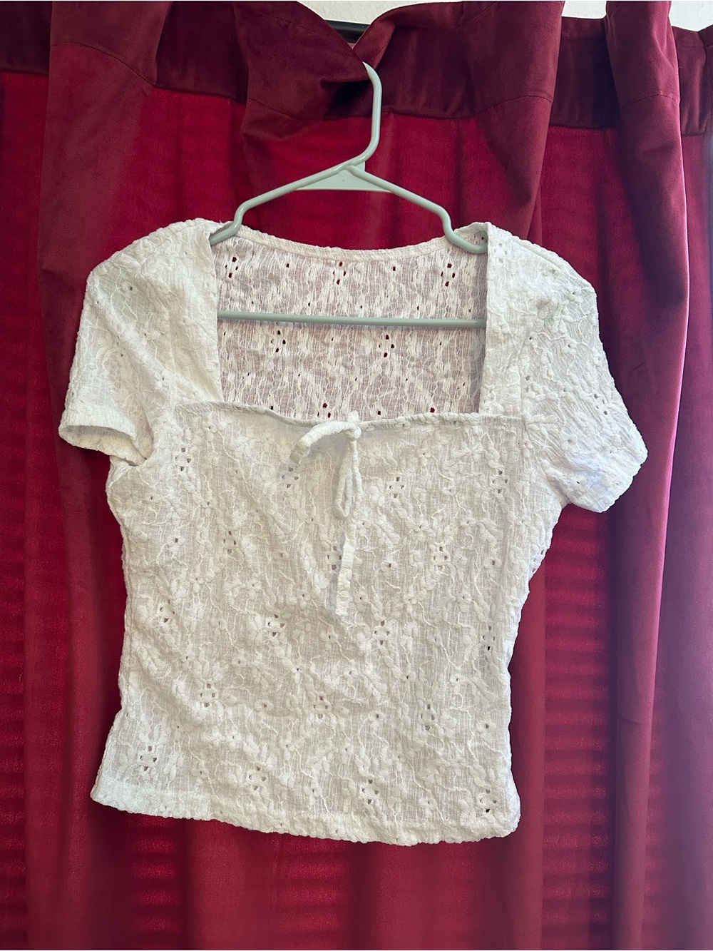 White Eyelet Square-Neck Tie Front Top